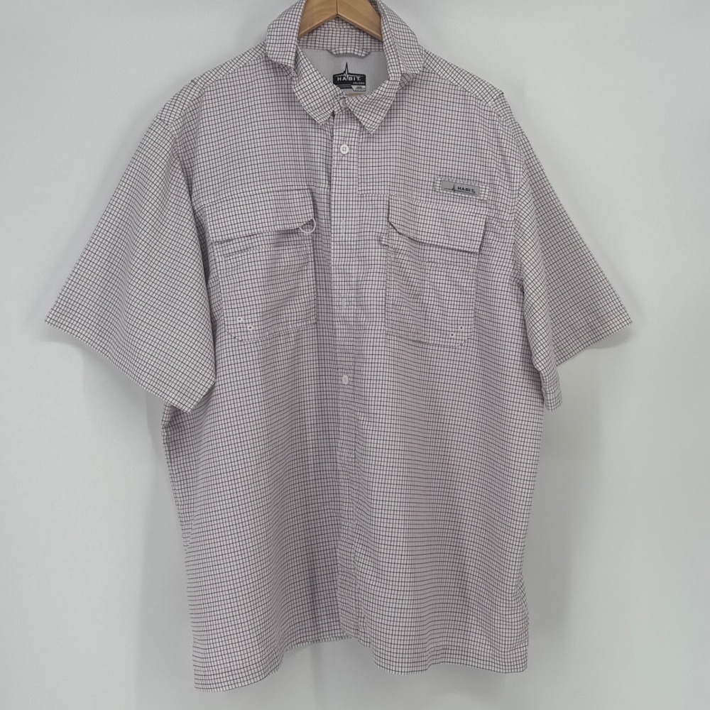 Habit Fishing Shirt Mens 2XL White Peacoat Cardinal Grid UPF 40+ Vented TS10291
